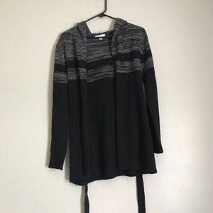 Cozy wrap sweater with hood and tie